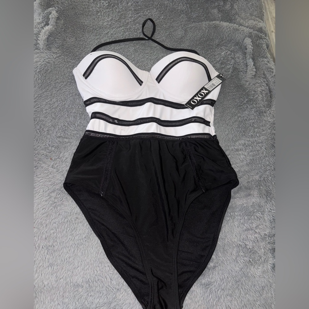 XOXO Monochrome Striped Swimsuit